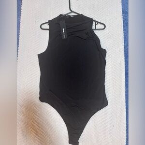 Fashion Nova Black High-Neck One-Piece Bodysuit